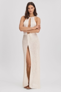 Savannah Morrow Ivory Sheer Knitted Maxi Dress