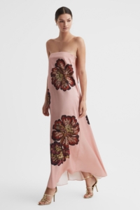 Significant Other Satin Floral Strapless Maxi Dress