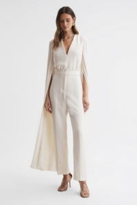 Olivia – Ivory Cape Sleeve V-Neck Jumpsuit