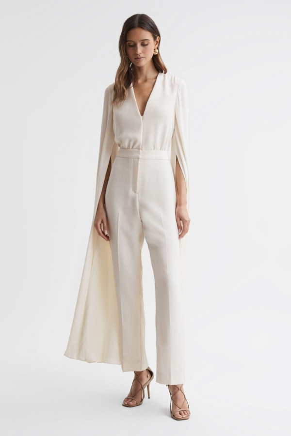 Olivia - Ivory Cape Sleeve V-Neck Jumpsuit