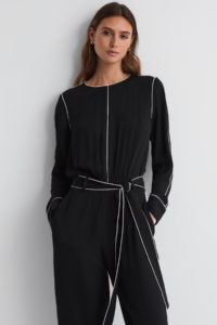 Esther – Black Belted Trim Jumpsuit