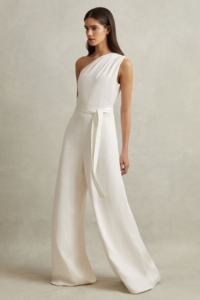 Luana – Ivory One-Shoulder Belted Jumpsuit