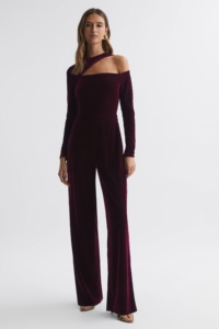 Adele – Berry Velvet Off-The-Shoulder Jumpsuit