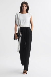 Alba – Black/Cream Fitted Colourblock Wide Leg Jumpsuit