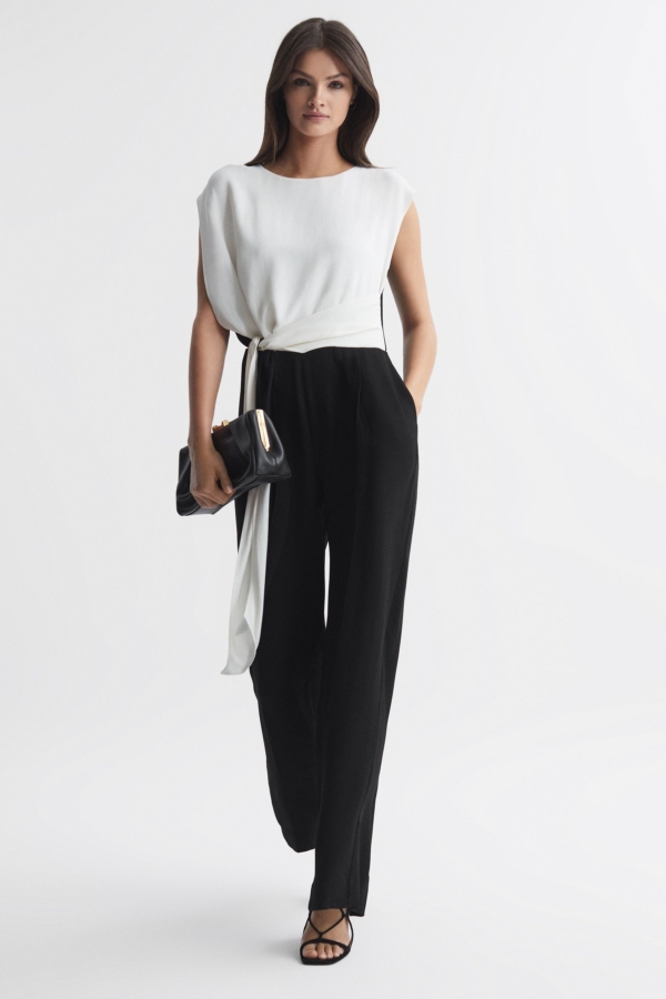 Alba - Black/Cream Fitted Colourblock Wide Leg Jumpsuit