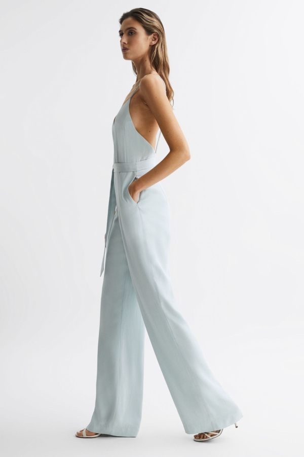 Irina - Green Embellished Wide Leg Jumpsuit