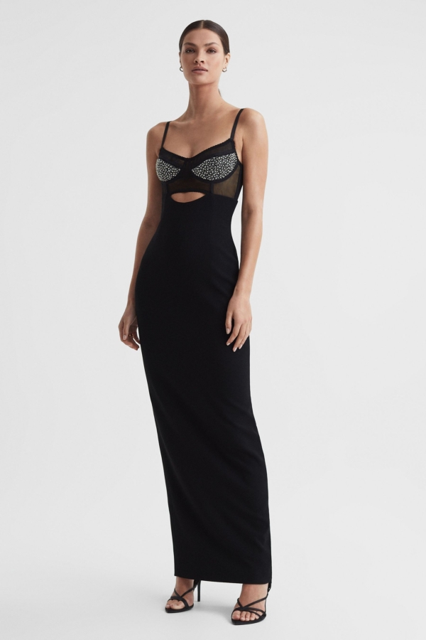 Rachel Gilbert Embellished Corset Maxi Dress