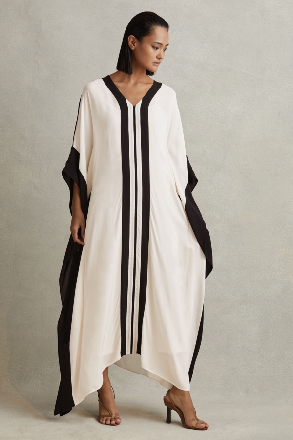 Emersyn - Cream/Black Colourblock Draped Maxi Dress