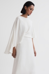 Naomi – Ivory Cape Sleeve Asymmetric Maxi Dress