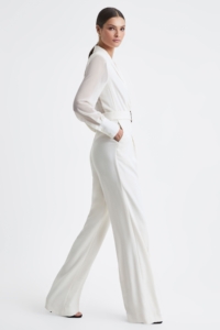 Flora – Ivory Sheer Belted Double Breasted Jumpsuit