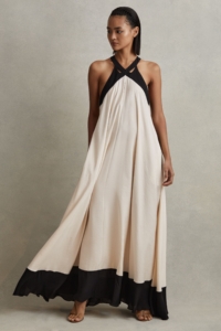 Aubree – Neutral/Black Relaxed Colourblock Maxi Dress