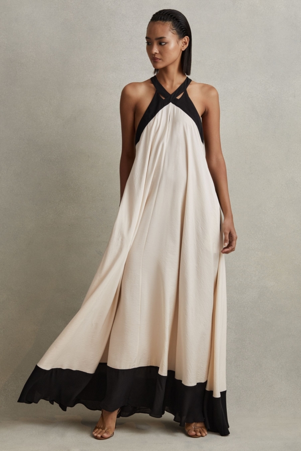 Aubree - Neutral/Black Relaxed Colourblock Maxi Dress