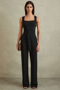 Kim – Black Cross Back Belted Jumpsuit