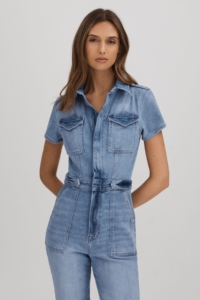 Good American – Denim Skinny Jumpsuit, Mid Blue