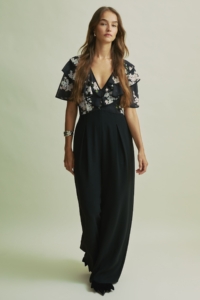 Florere Frill Sleeve Wide Leg Black Jumpsuit