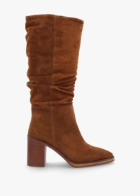 ALPE Astrid Tan Suede Rouched Block Heel Knee Boots Size: 41, Colour: