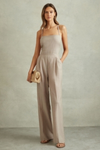 Sarai – Neutral Sarai Wool Tailored Strappy Jumpsuit