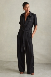 Joanie – Black Belted Utility Wide Leg Jumpsuit