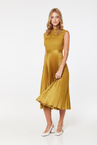 Closet London Gold Pleated Midi Dress