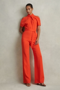 Amari – Orange Split Sleeve Twist Neck Jumpsuit