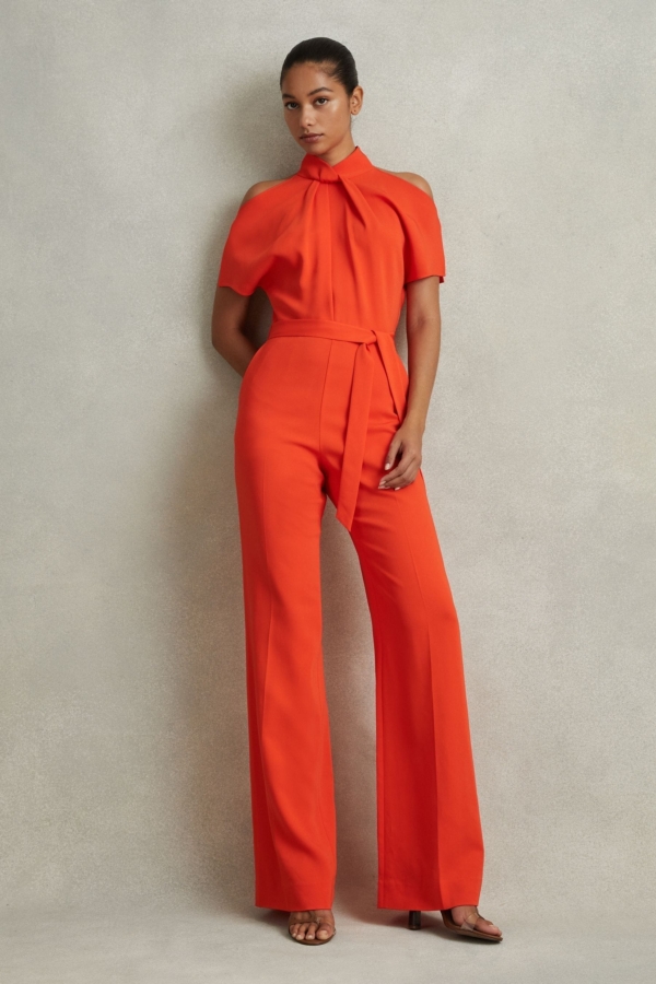 Amari - Orange Split Sleeve Twist Neck Jumpsuit