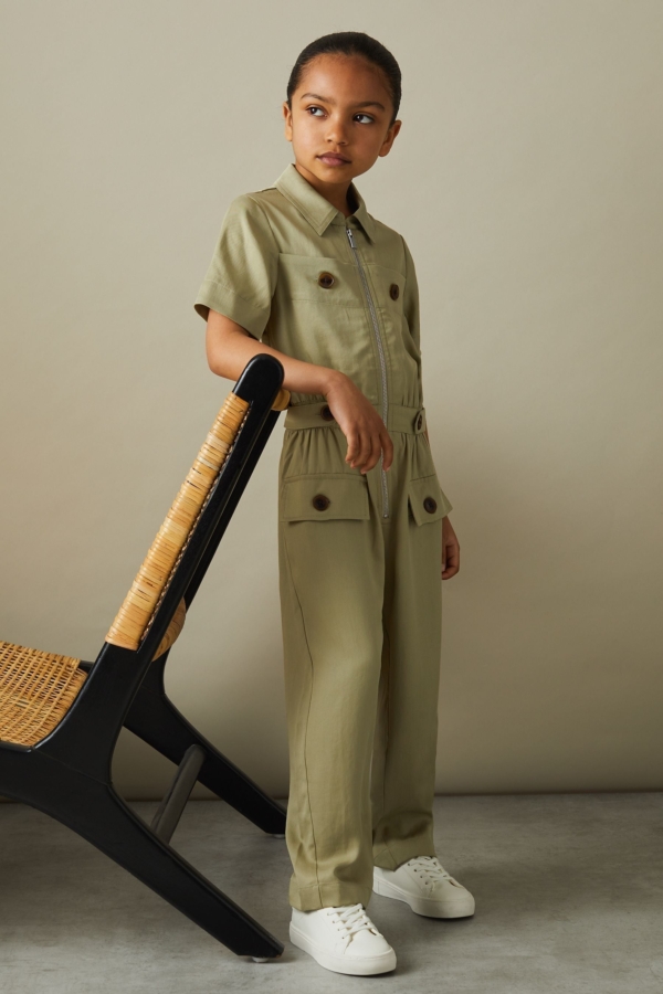 Olivia - Khaki Junior Utility Style Jumpsuit