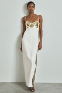 Atelier – Off White Metallic Bustier Maxi Dress