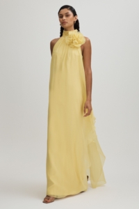 Halston Removable Ruffle Chiffon Maxi Dress