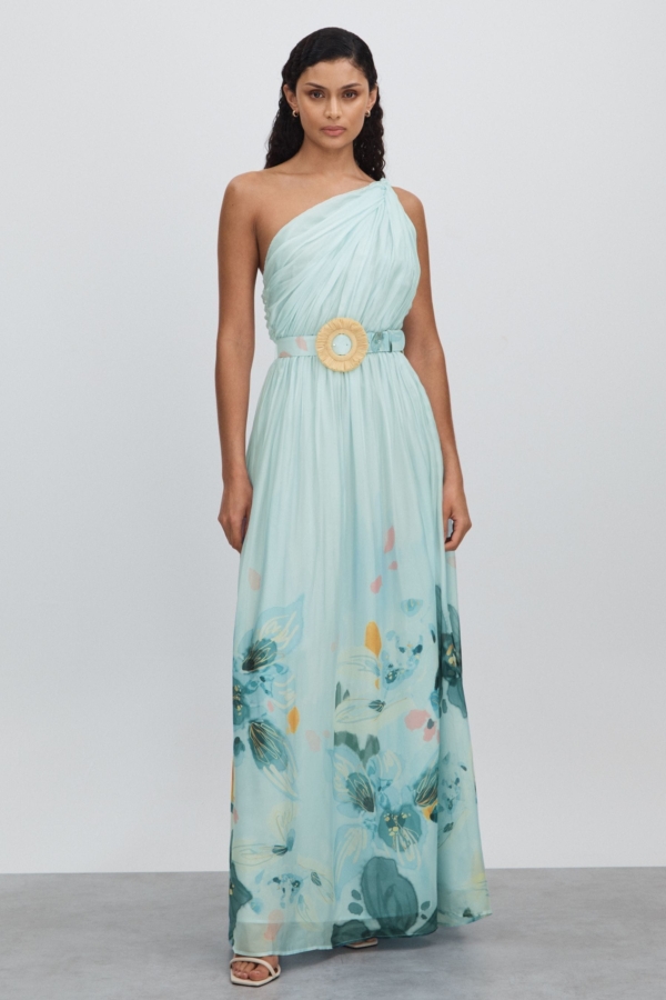 Leo Silk Blend Pleated Asymmetric Maxi Dress