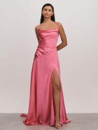 Leo Ruched Cowl Neck Satin Maxi Dress