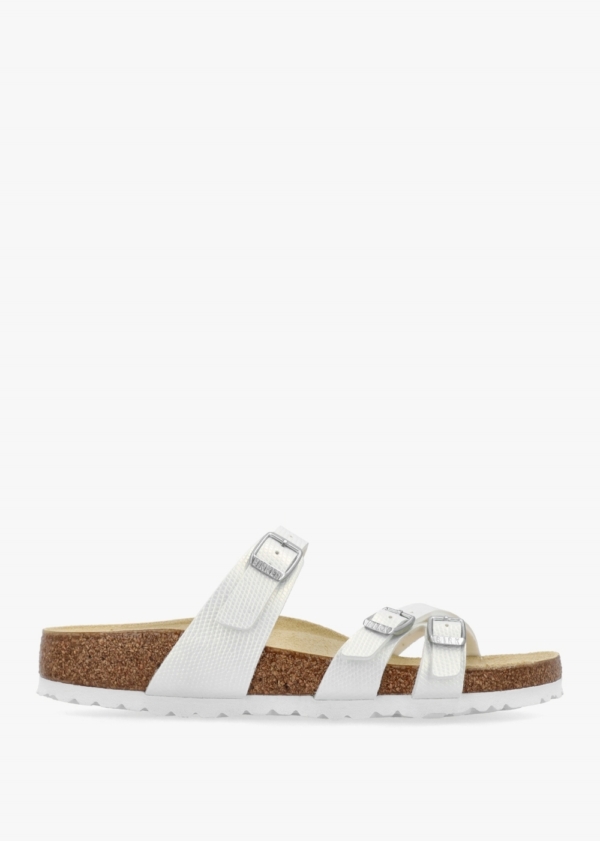 BIRKENSTOCK Franca Birko-Flor Embossed Shiny Lizard White Cross Strap