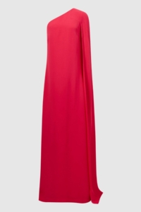 Nina – Bright Pink Cape One Shoulder Maxi Dress