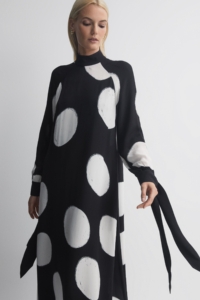 Florere – Polka Dot Long Sleeve Maxi Dress, Black