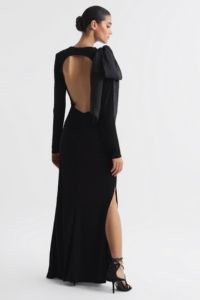 Savannah – Black Bodycon Bow Maxi Dress