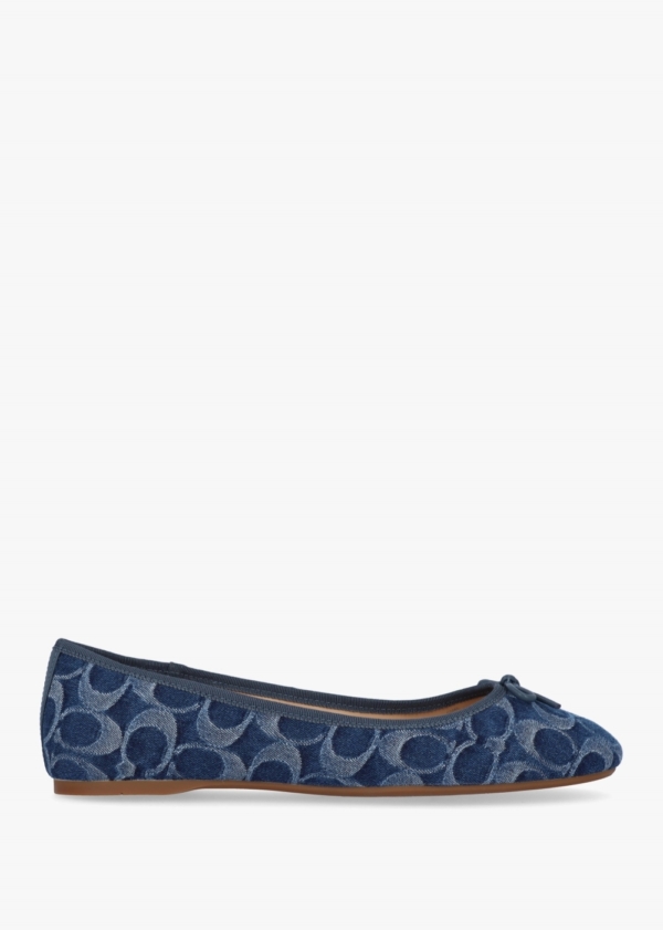 COACH Abigail Signature Blue Denim Ballerina Pumps Colour: Dnf