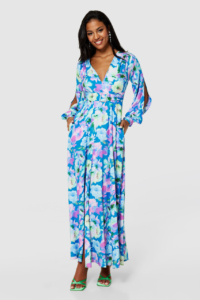 Closet London Blue Wrap Floral Print Dress