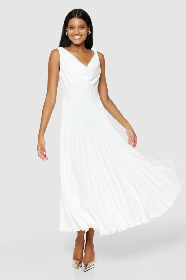 Closet London Ivory Pleated Cowl Neck Dress