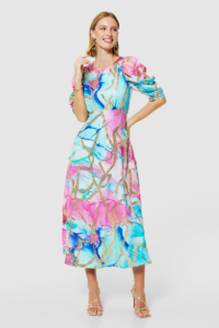 Closet London Aqua Jacquard Print A-Line Dress