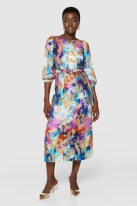 Closet London Metallic Brushstroke Print Puff Sleeves Dress