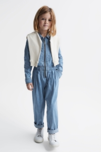 Molly Junior Denim Zip Front Jumpsuit – Blue Cotton Plain