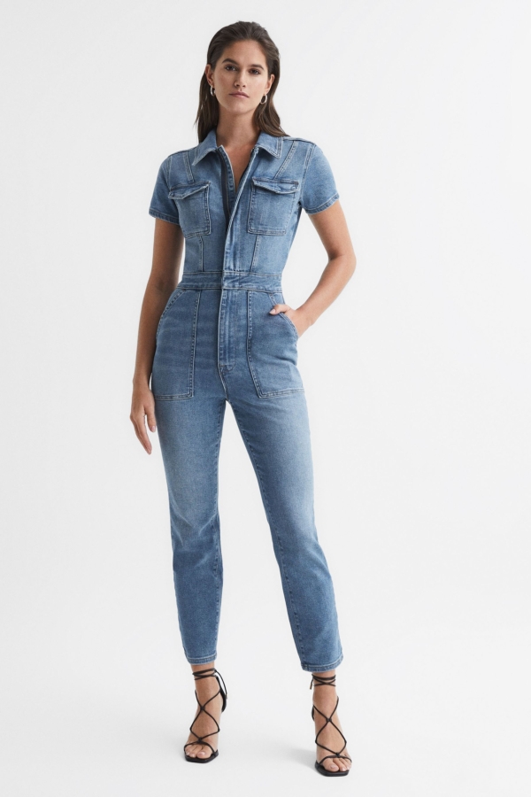 Good American - Mid Blue Fit For Success Denim Jumpsuit