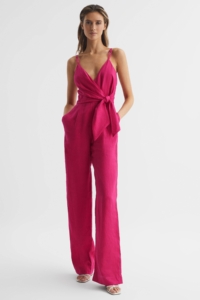 Emilia – Pink V-Neck Linen Jumpsuit