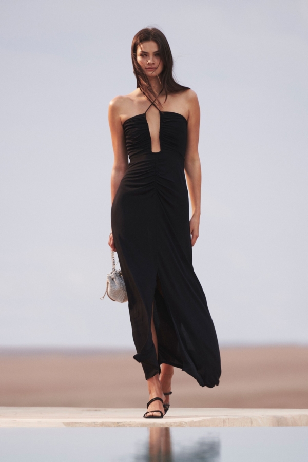 Lana - Black Plunge Halter Neck Maxi Dress