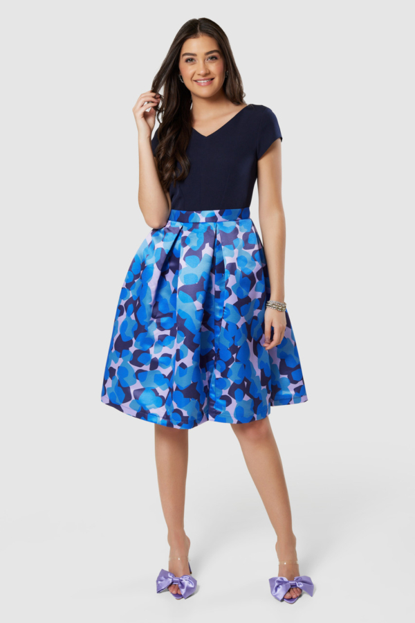 Closet London Navy Floral Print 2-in-1 Full Skirt Dress