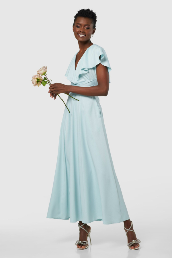 Closet London Pale Blue Full Skirt Cape Midi Dress