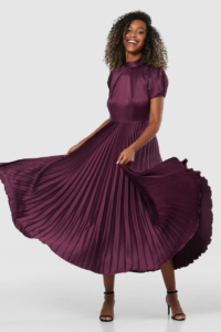 Closet London Burgundy Pleated Midi Dress