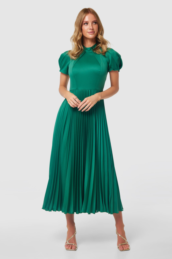 Closet London Emerald Green Pleated A- Line Dress