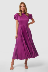 Closet London  Magenta Purple Pleated A- line Dress