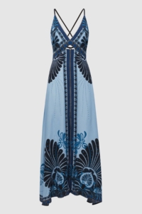 Emerson – Blue Printed V-Neck Maxi Dress