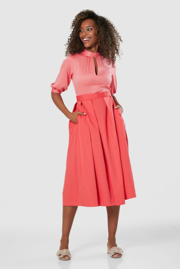 Closet London Coral Pink 2-in-1 Puff Sleeve Midi Dress